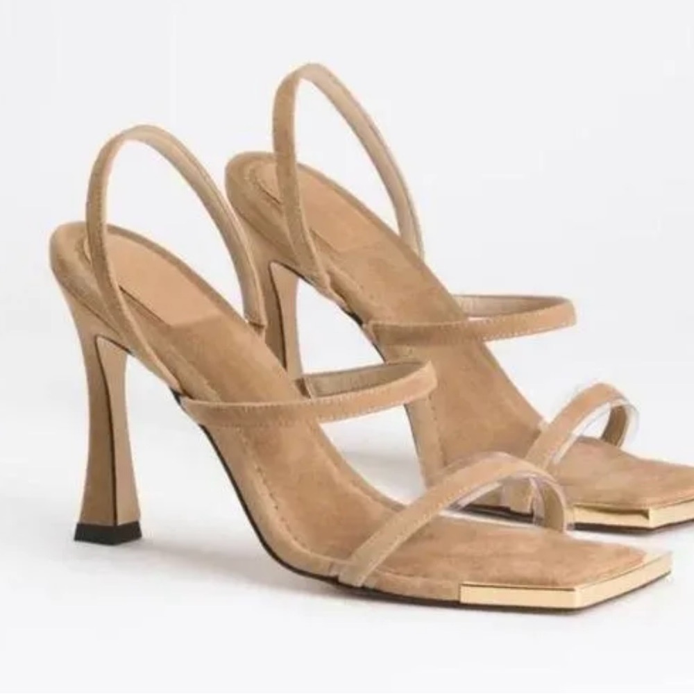 Good American Women’s Suede Beige Standout Square Toe Shoes Size 6.5